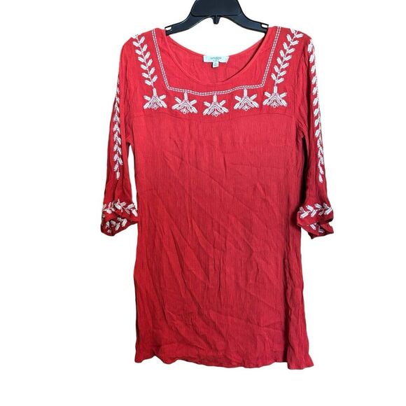 UMGEE Tops - UMGEE Tunic Top Womens Medium Orange White Boho Embroidered Gauze Blouse